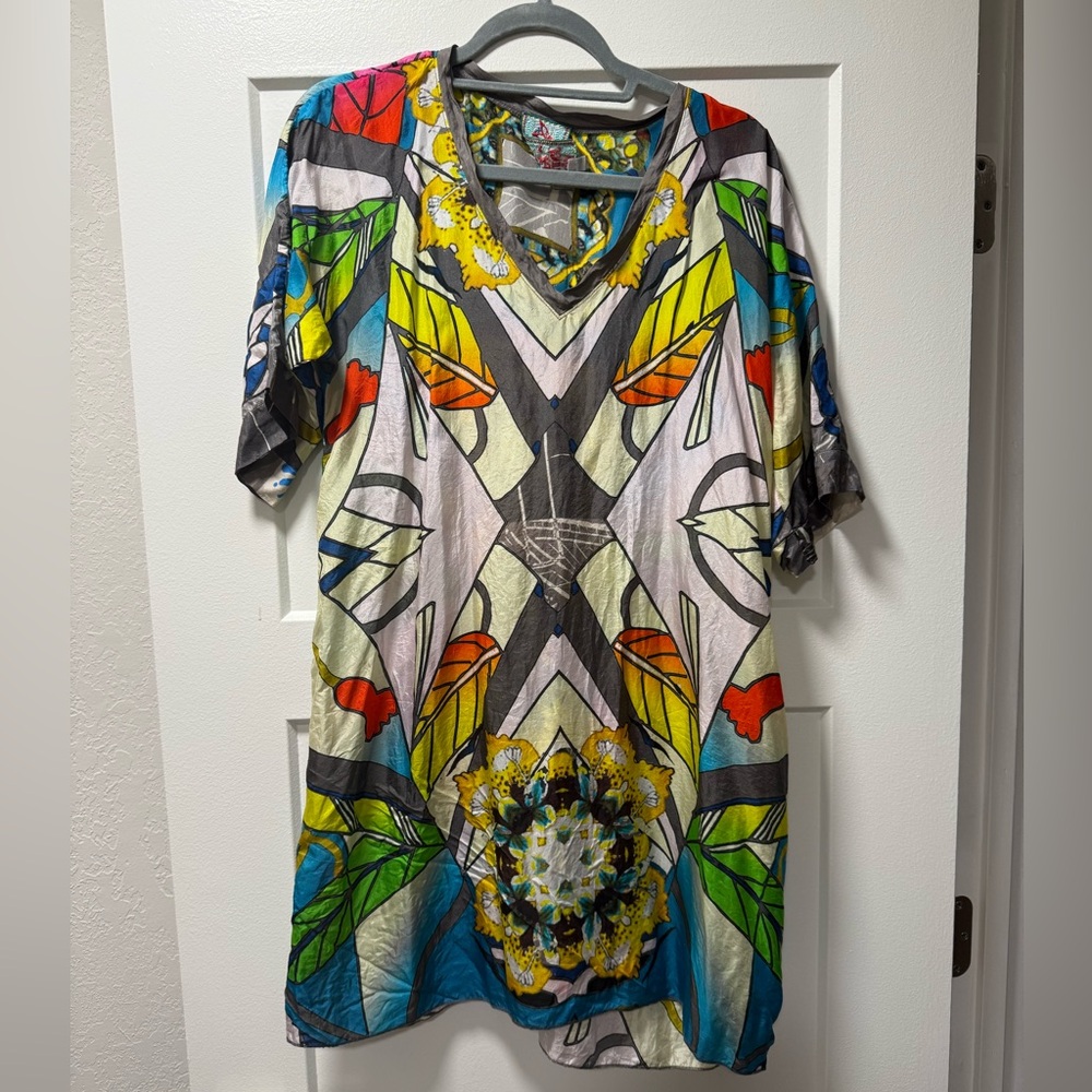 Johnny Was Multicolor Abstract Silk Tunic